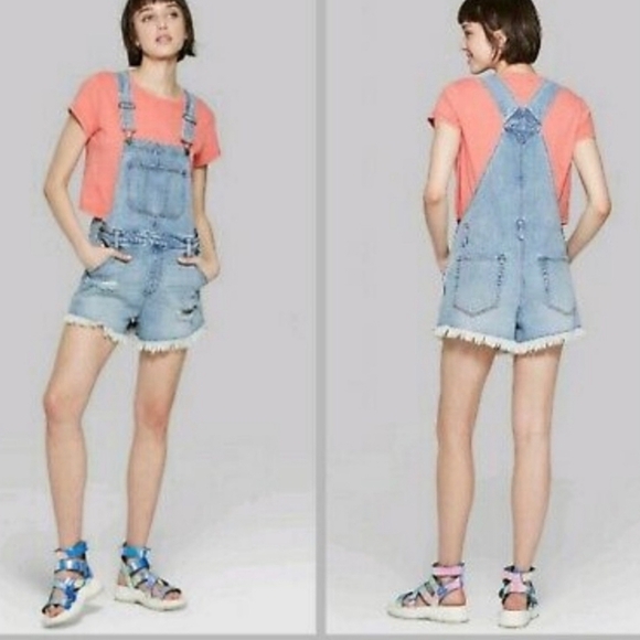 Wild Fable Distressed Denim Overall Shorts - Picture 2 of 8